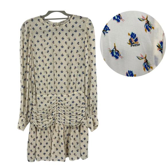 Zadig & Voltaire Ruched Drop Waist Mini Floral Dress Sz L Boho French Cottage - Picture 1 of 16